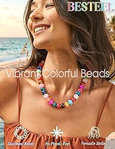 Besteel Chunky Beaded Necklace for Women Trendy Boho Colorful Resin Bead Choker Necklaces Gold Co... | Amazon (US)