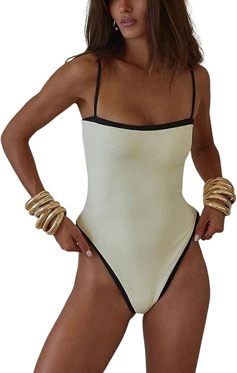 Women's Color Block Classic One Piece Swimsuit Tummy Control High Cut Bathing Suit | Amazon (US)