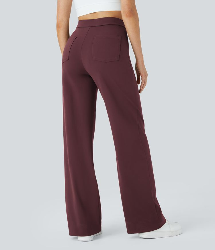 High Waisted Button Multiple Pockets Straight Leg Casual Pants | HALARA