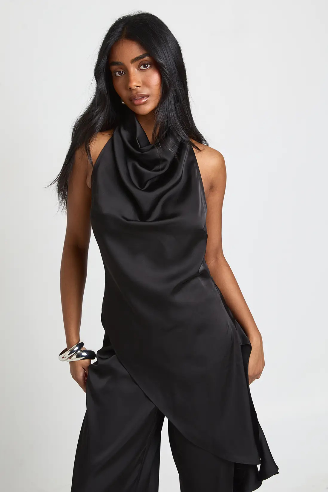Tops | Satin Cowl Neck Asym Hem Top | boohoo | Boohoo.com (UK & IE)