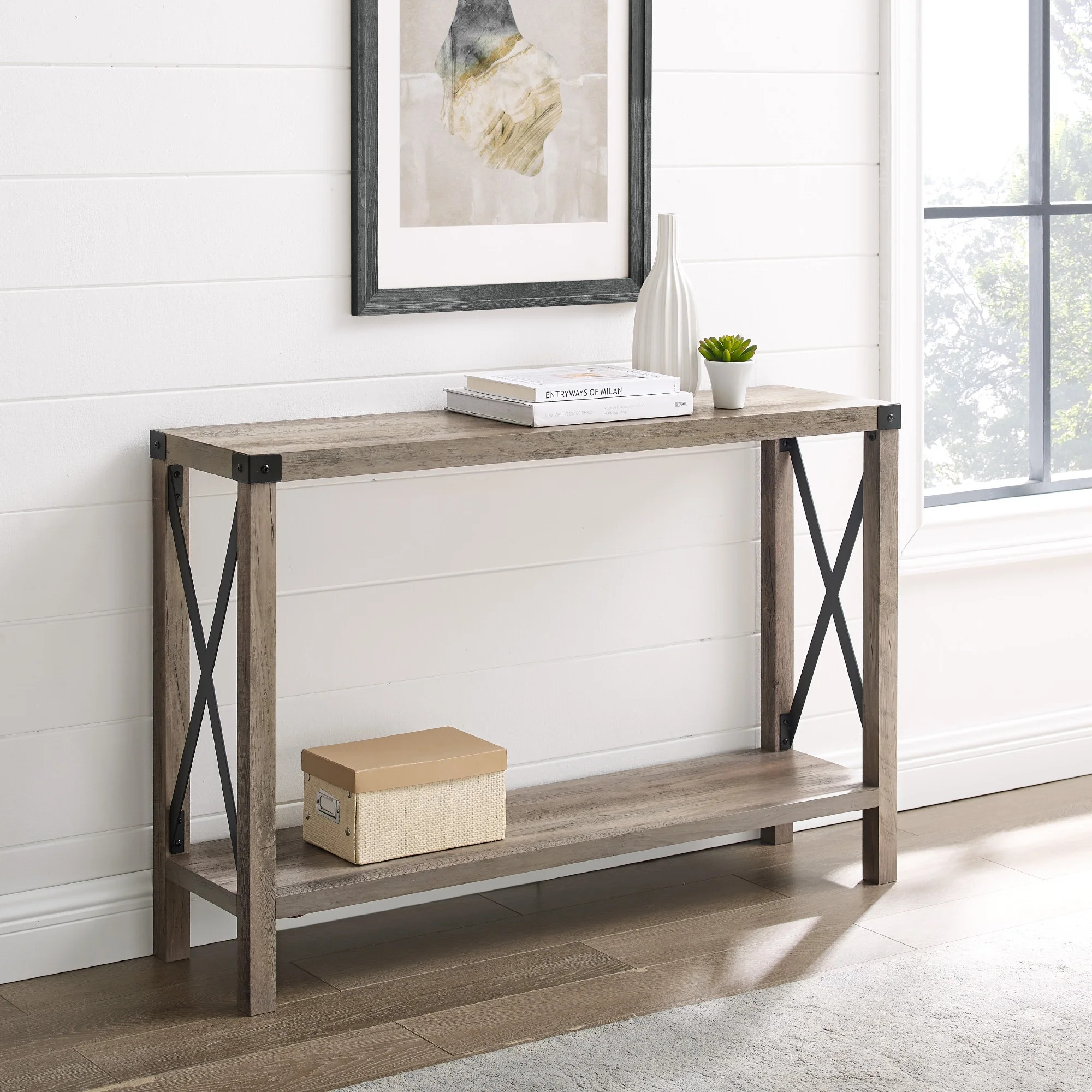 Woven Paths Magnolia Metal X Console Table, Gray Wash | Walmart (US)