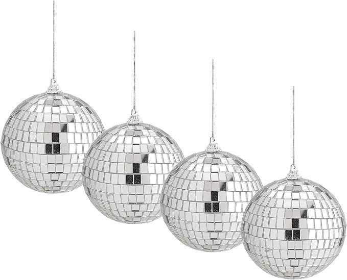 4 Pieces Mirror Disco Ball, Uspacific 4 Incn Silver Hanging Party Disco Ball for Party or DJ Ligh... | Amazon (US)