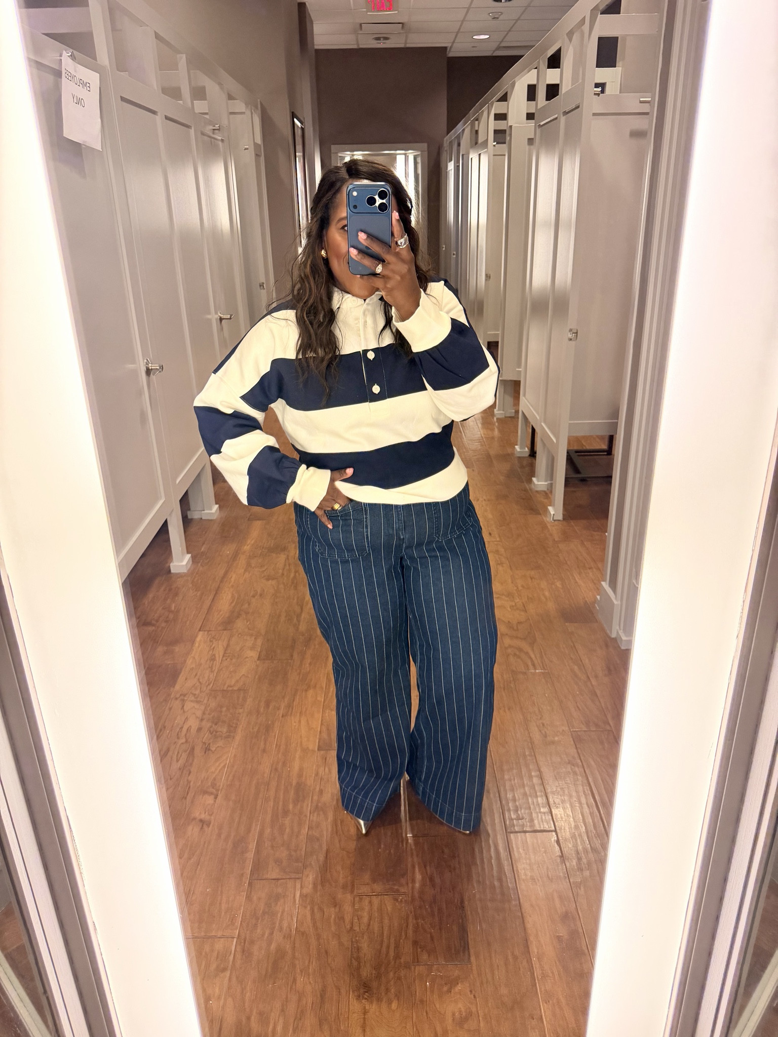 Stripe pattern mixing at its finest! Love this rugby preppy wide stripe pullover from LOFT and paired with these stripe jeans! 👖 

#LTKMidsize #LTKSaleAlert #LTKootd