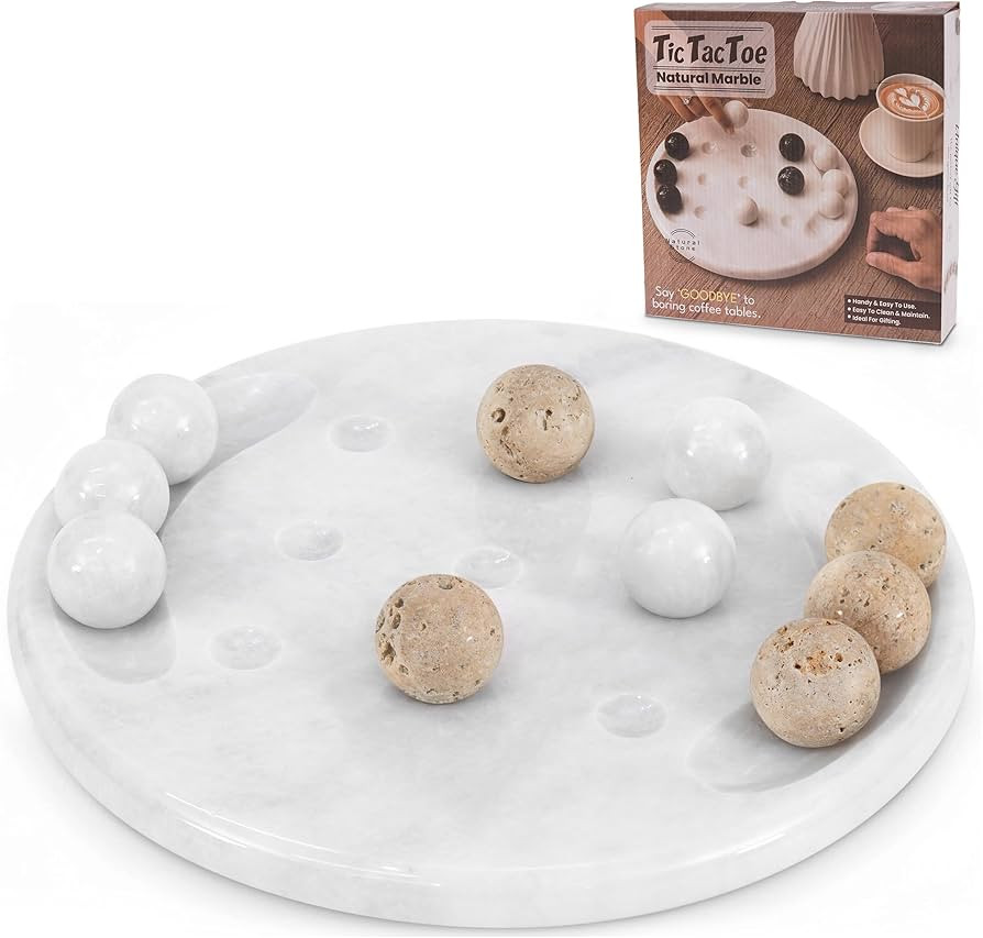 Marble Tic Tac Toe Game 10 Inch White and Travertine Handmade Indoor and Outdoor Board Games for ... | Amazon (US)