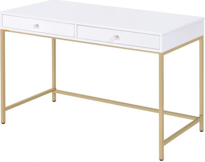 Homeroots White High Gloss Gold Metal Wood Desk | 1stopbedrooms