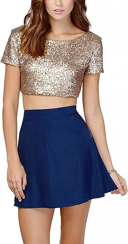 Divas Love Women's Glitter Sequins Backless Crop Top T-Shirt | Amazon (US)