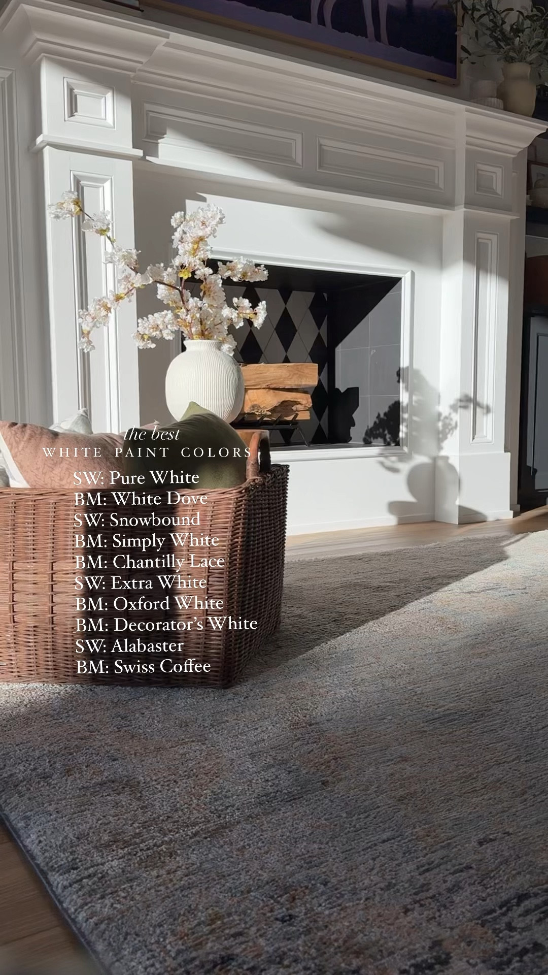 Faux flowers, vase, rug, family room decor, stool 

#LTKhome