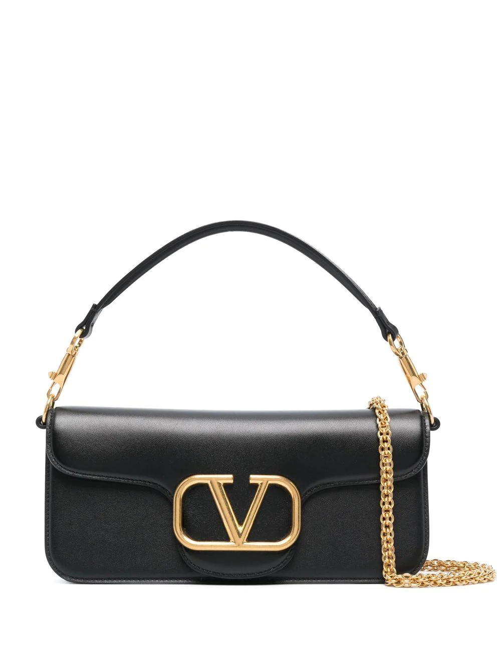 Valentino Garavani Valentino Garavani Locó shoulder bag in calfskin with metallic VLogo Signature detail - Black | Farfetch Global