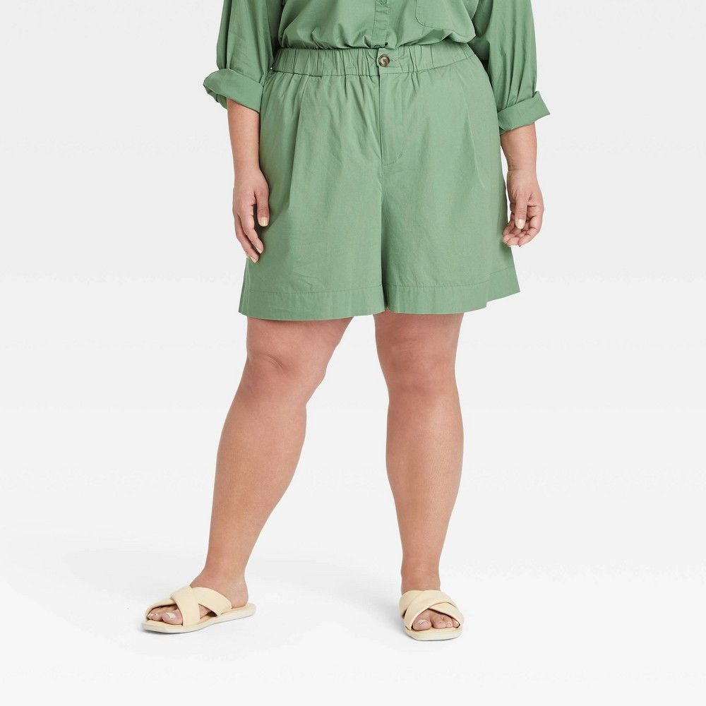 Women's Plus Size High-Rise Poplin Shorts - A New Day Olive Green 1X | Target