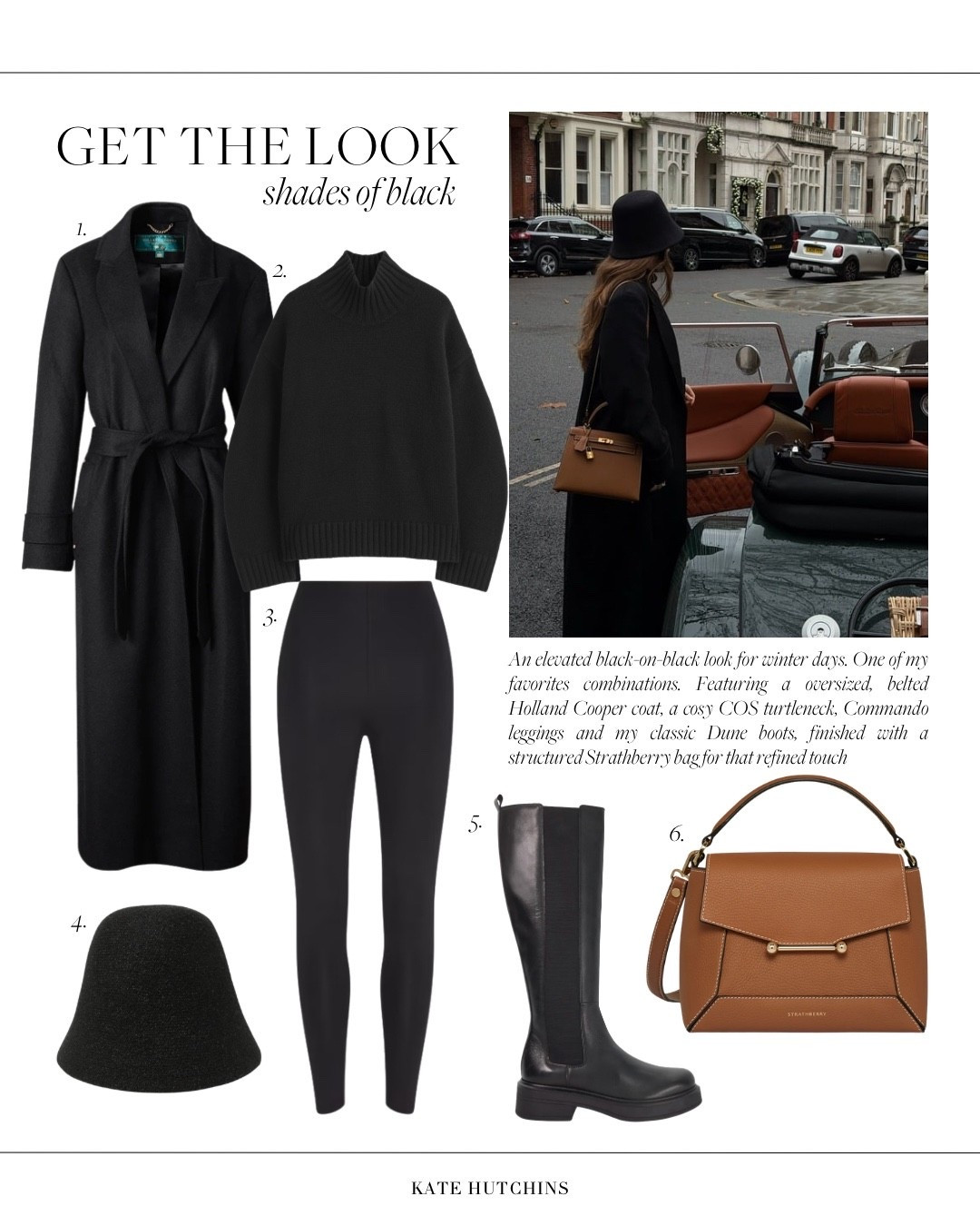 An elevated black-on-black look for winter days — one of my go-to combinations. Featuring a oversized, belted Holland Cooper coat, a cosy COS turtleneck, Commando leggings and my classic Dune boots, finished with a structured Strathberry bag for that refined touch.

#LTKuk #LTKwinter
