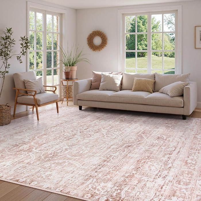 Lahome Pink Area Rugs 8x10,Washable Boho Living Room Rugs,Floral Large Area Rugs Non-Slip Soft Be... | Amazon (US)