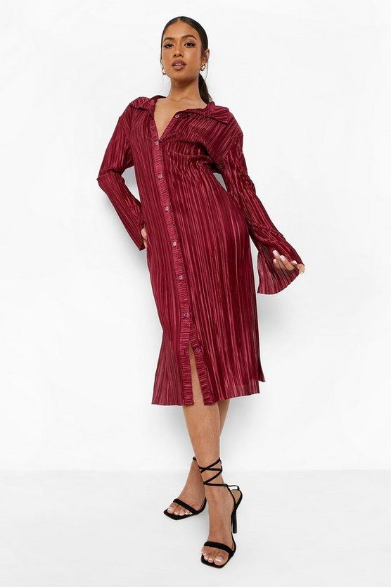 Petite Plisse Midi Shirt Dress | Boohoo.com (US & CA)
