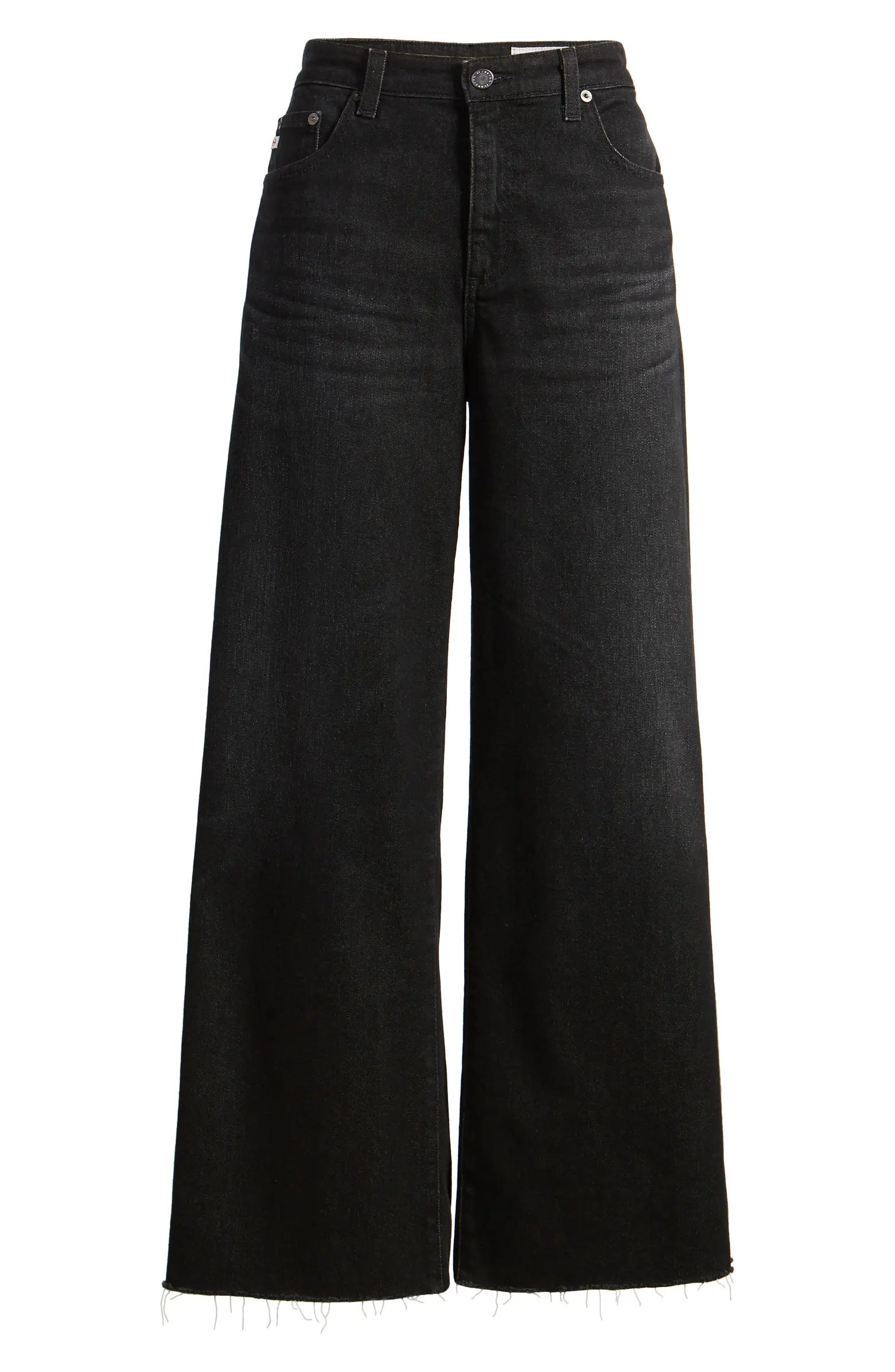 Saige Raw Hem High Waist Crop Wide Leg Jeans | Nordstrom