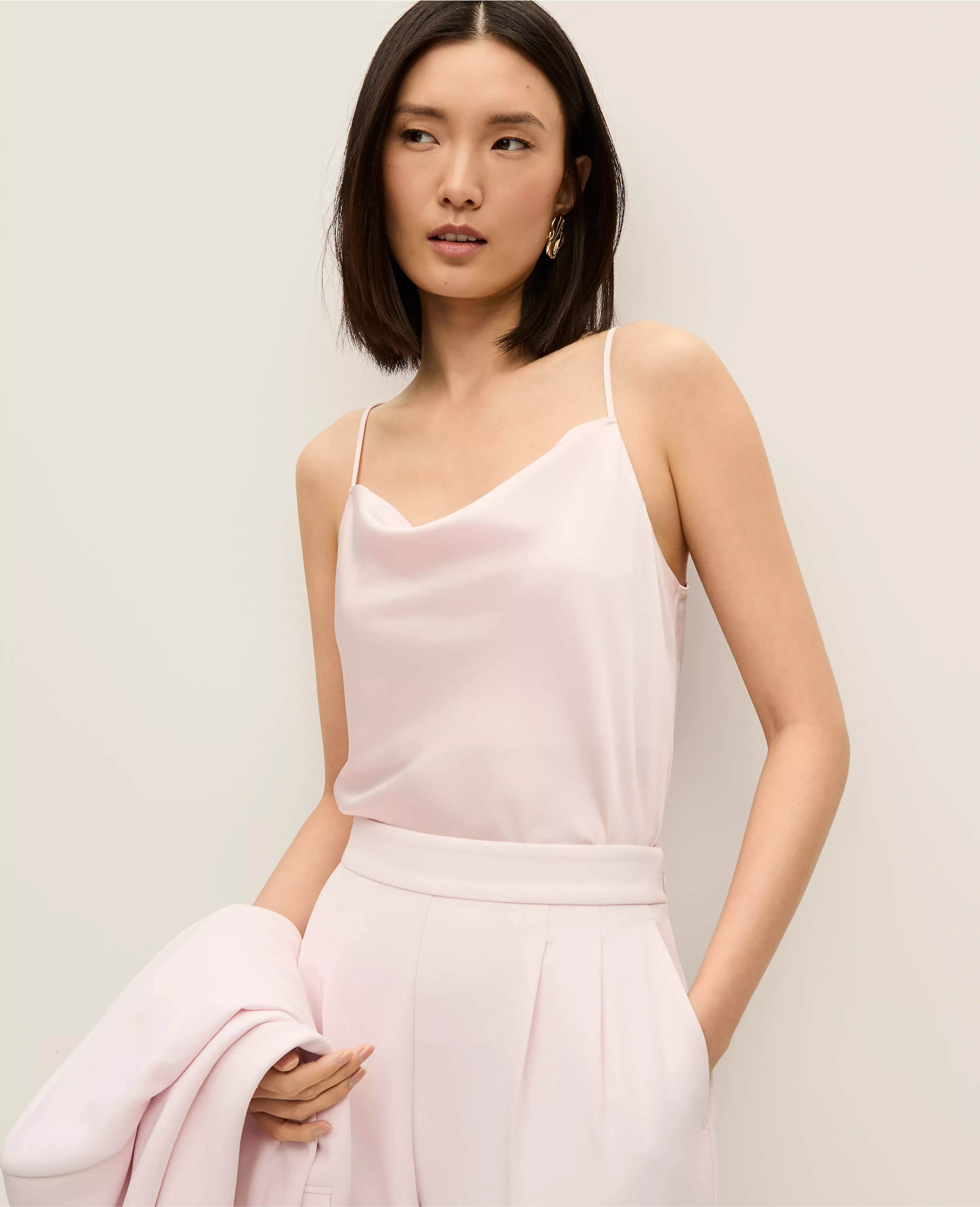 Satin Cowl Neck Tank Top | Ann Taylor