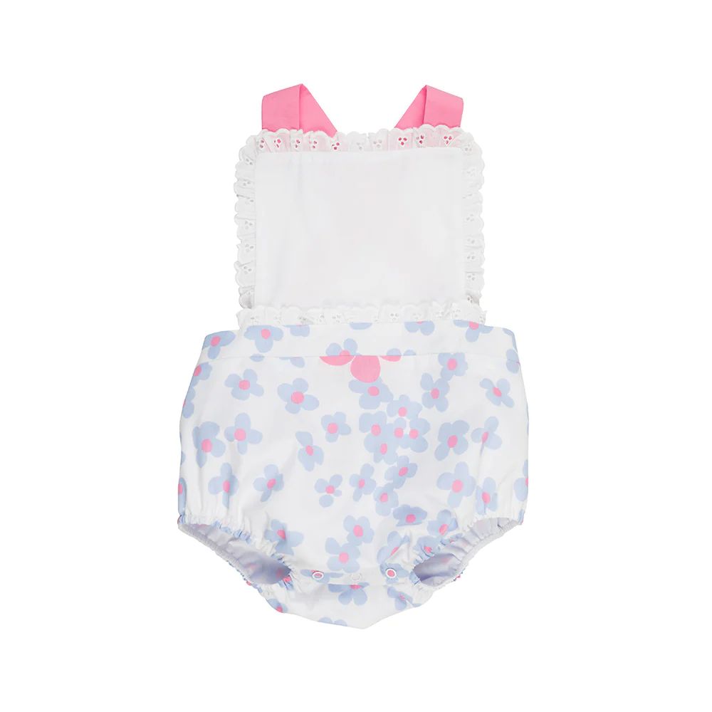 Sally Sunsuit - Brentwood Blooms with Hamptons Hot Pink & Worth Avenue White Eyelet | The Beaufort Bonnet Company