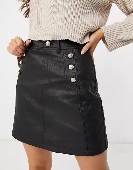 River Island belted quilted faux leather mini skirt in black | ASOS (Global)