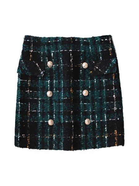 'Randi' Tweed Material Plaid Mini Skirt with Buttons | Goodnight Macaroon