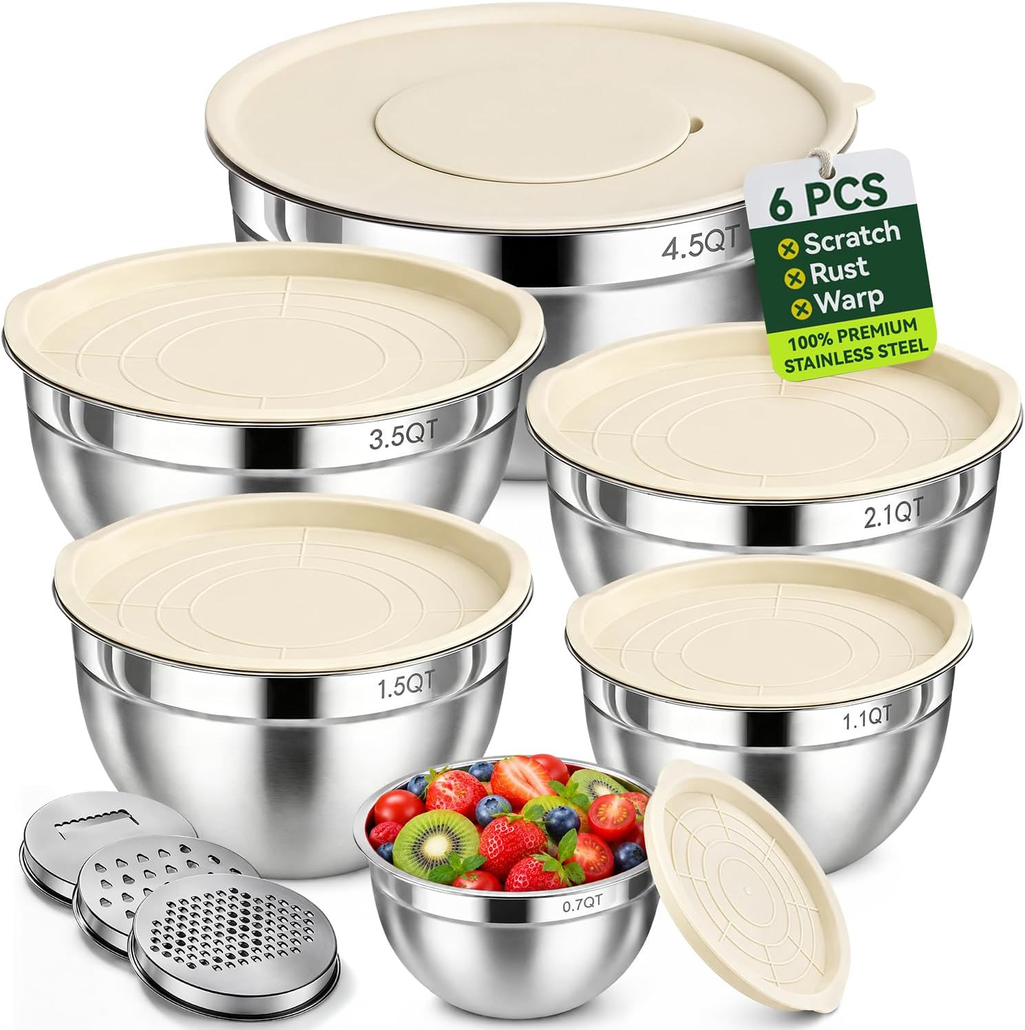 Stainless Steel Mixing Bowls: 6-Piece Prep & Storage Set with Lids | Amazon (US)