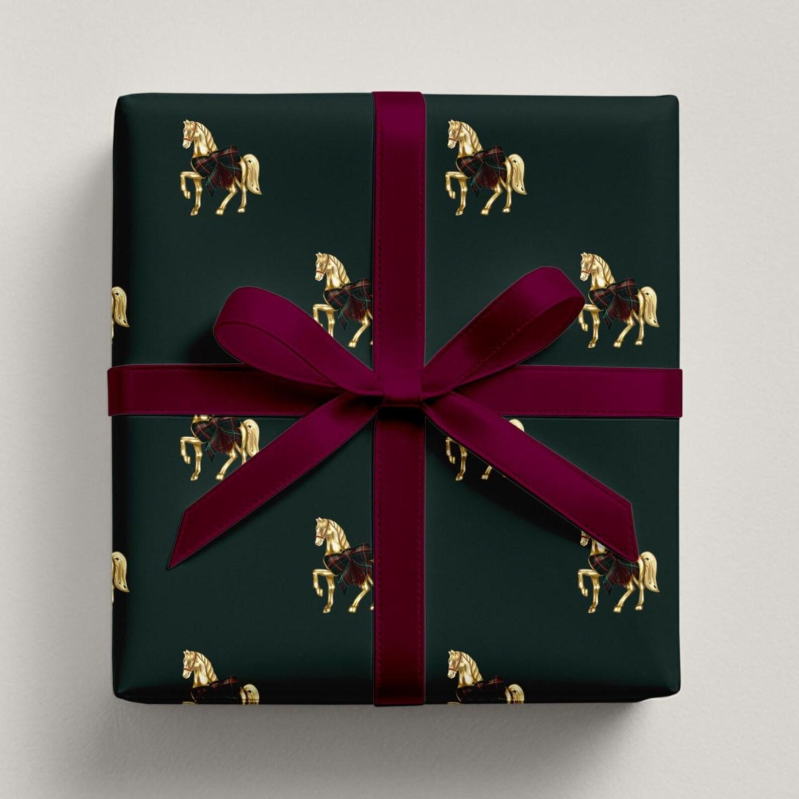 Luxury Equestrian Christmas Gift Wrap, Dark Heritage Plaid Wrapping Paper, Classic Horse & Rider ... | Etsy (US)