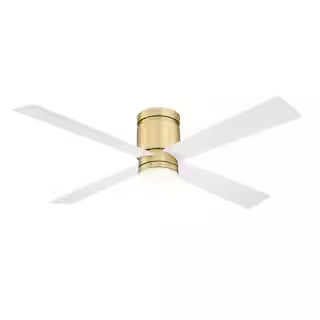 FANIMATION Kwartet 52 in. Indoor/Outdoor Brushed Satin Brass with Matte White Blades Ceiling Fan ... | The Home Depot