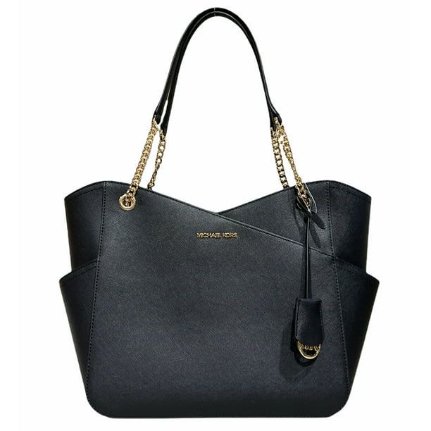 Michael Kors Saffiano Leather Large Jet Set Shoulder Tote Bag with Chain, Black - Walmart.com | Walmart (US)