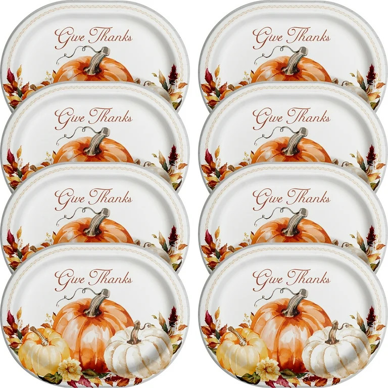 Way To Celebrate Thanksgiving Oval Disposable Paper Plates, Multicolor, 10" x 12", 8 Count | Walmart (US)
