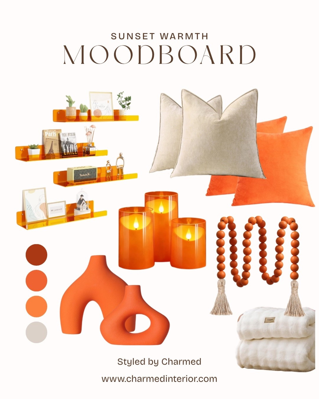 Bring the warmth of a sunset indoors with rich terracotta tones, soft neutrals, and cozy textures. This curated mood board adds depth, comfort, and an inviting glow that makes any space feel instantly elevated.

#HomeDecor #StyledByCharmed

#LTKU #LTKHome #LTKSaleAlert
