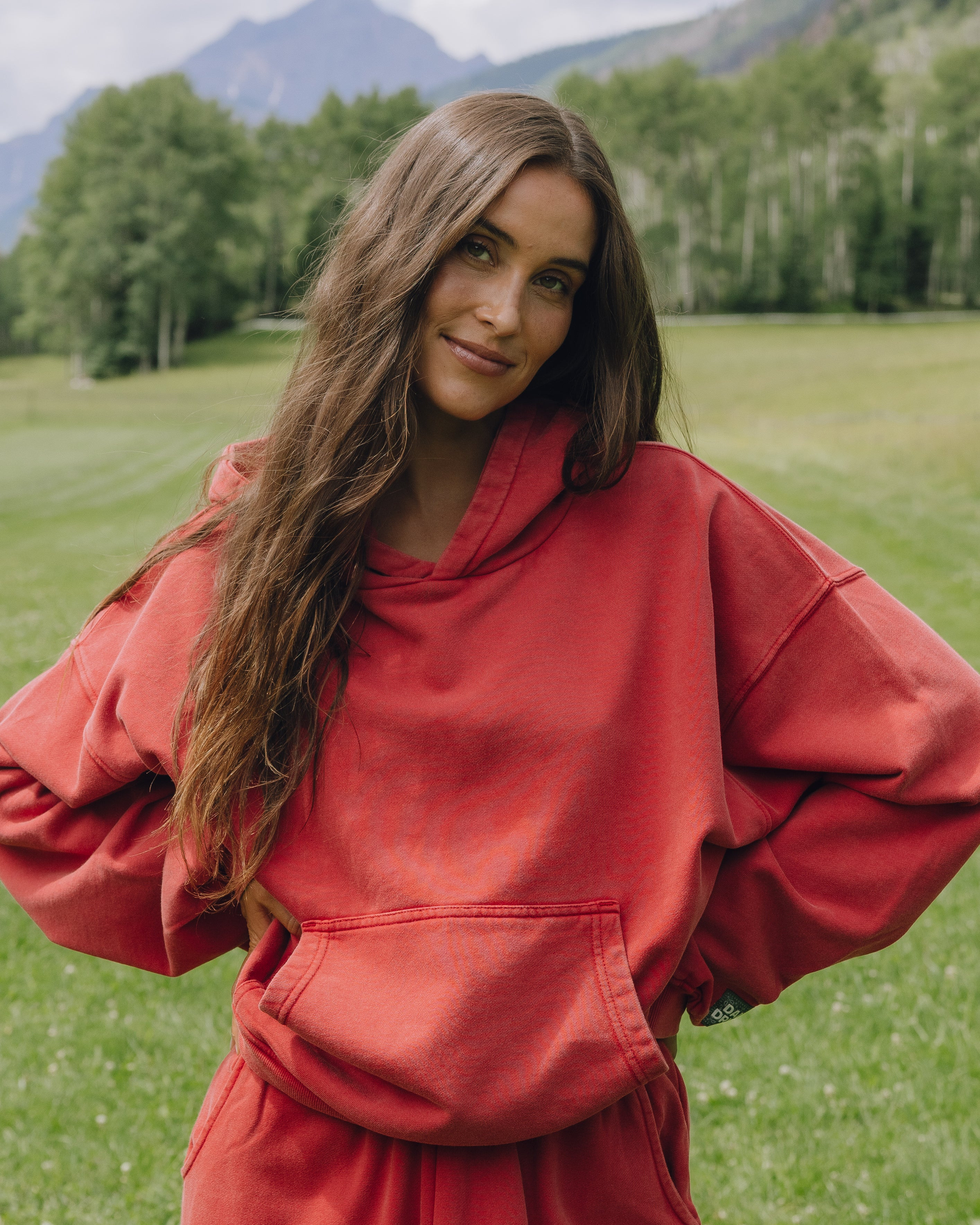 Unisex Oversized Hoodie - Sunbleached Vintage Red with Bandana Patch | Daily Drills LLC