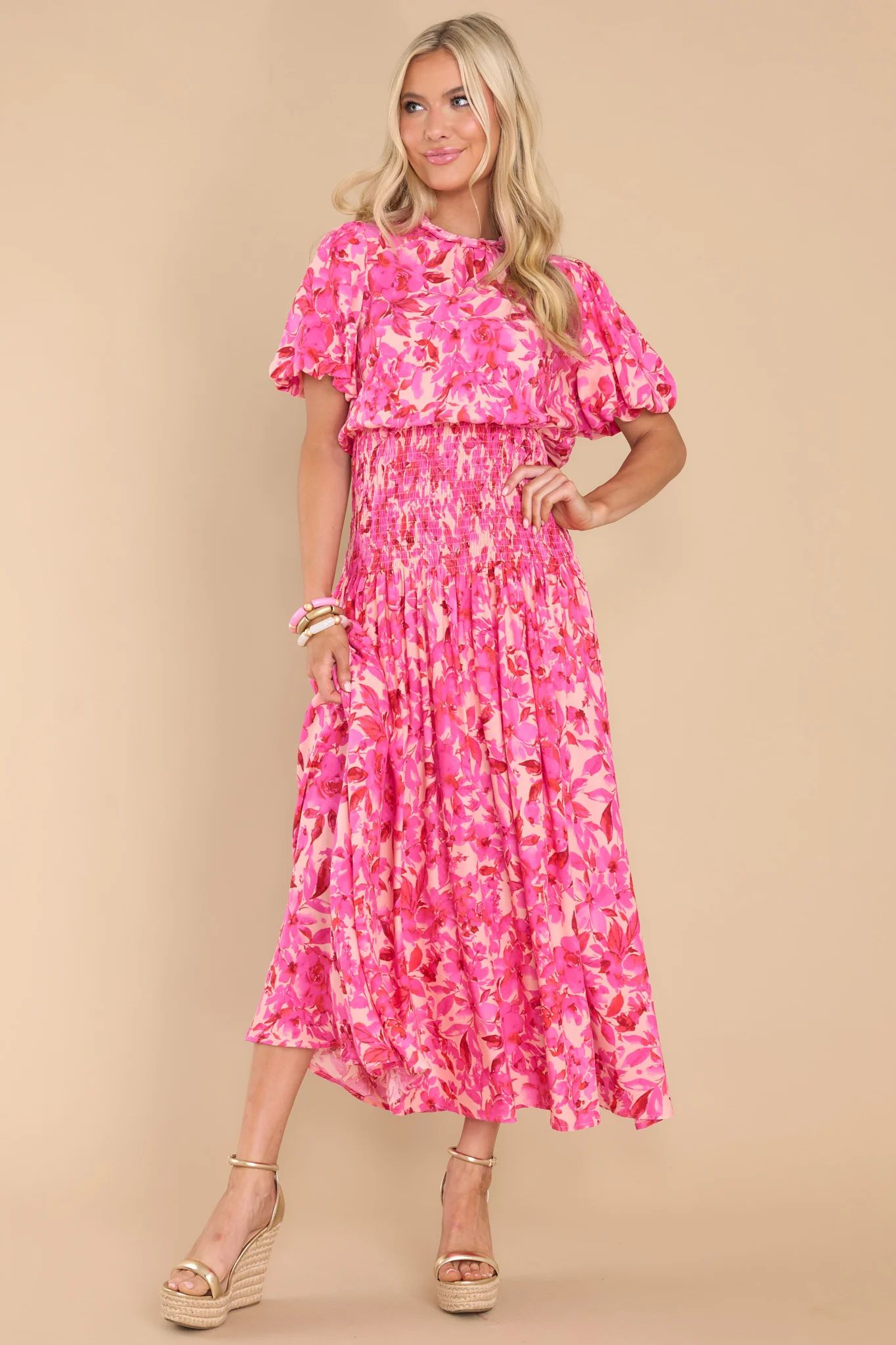 Take Me Traveling Fuchsia Floral Print Maxi Dress | Red Dress 