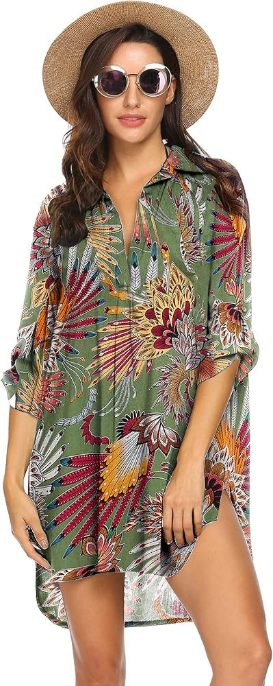 Ekouaer Women's Swimsuit Beach Cover Up Shirt Bikini Beachwear Bathing Suit Beach Dress | Amazon (US)
