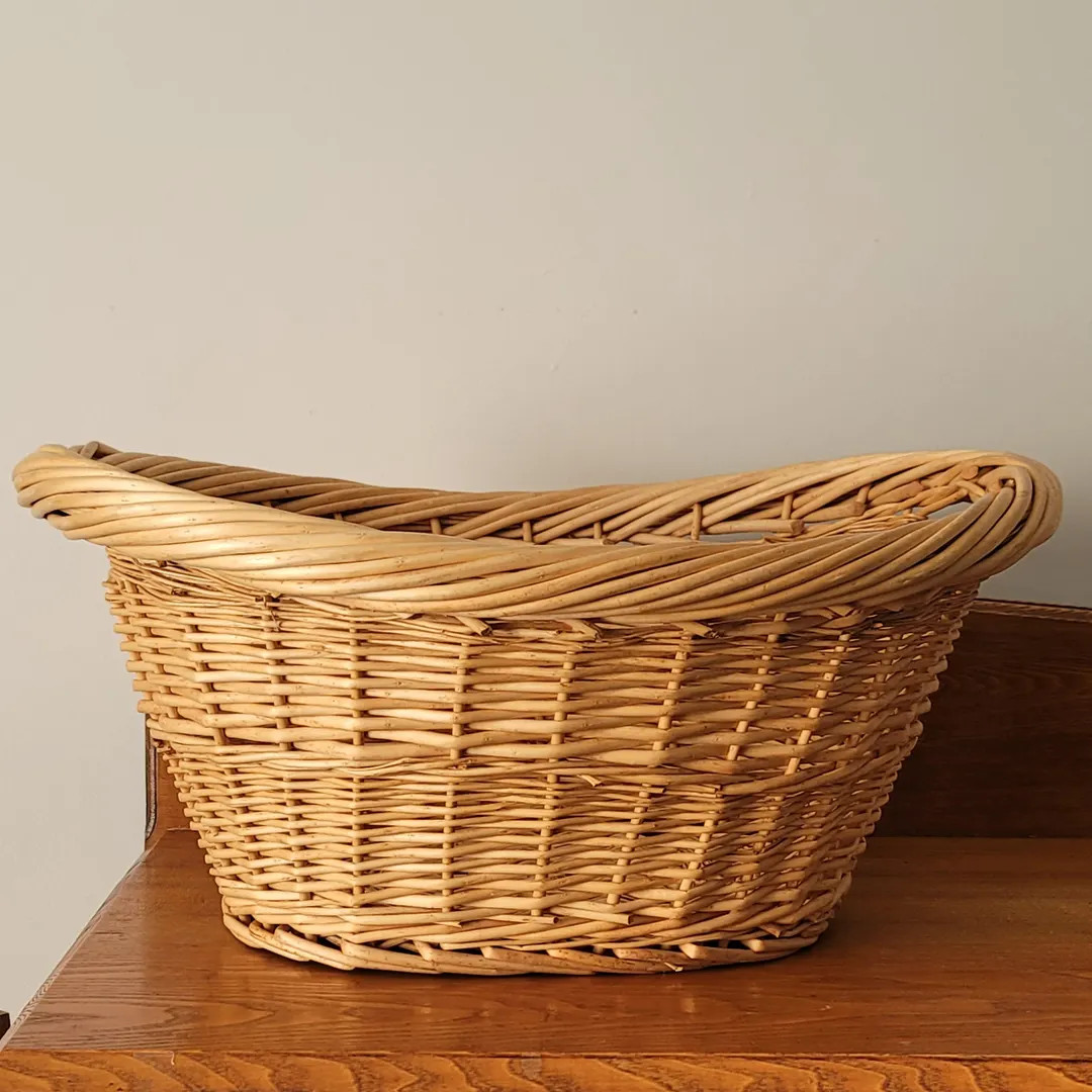 Vintage French Farmhouse Wicker Laundry Basket Rattan | Etsy (US)
