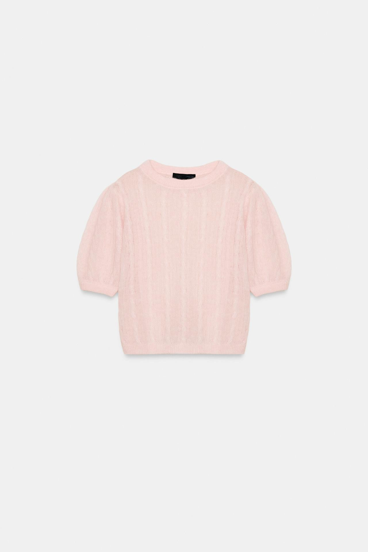 WOOL BLEND CABLE-KNIT SHORT SLEEVE SWEATER | Zara US