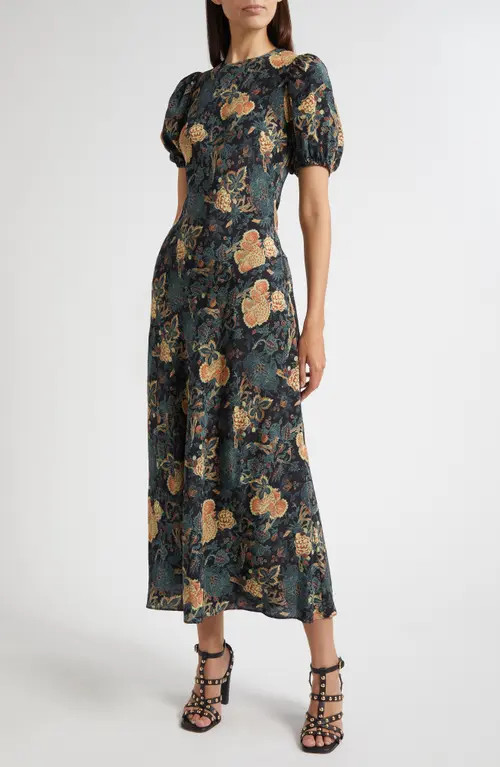 Ulla Johnson Ines Puff Sleeve Silk Maxi Dress in Nuit at Nordstrom, Size 0 | Nordstrom