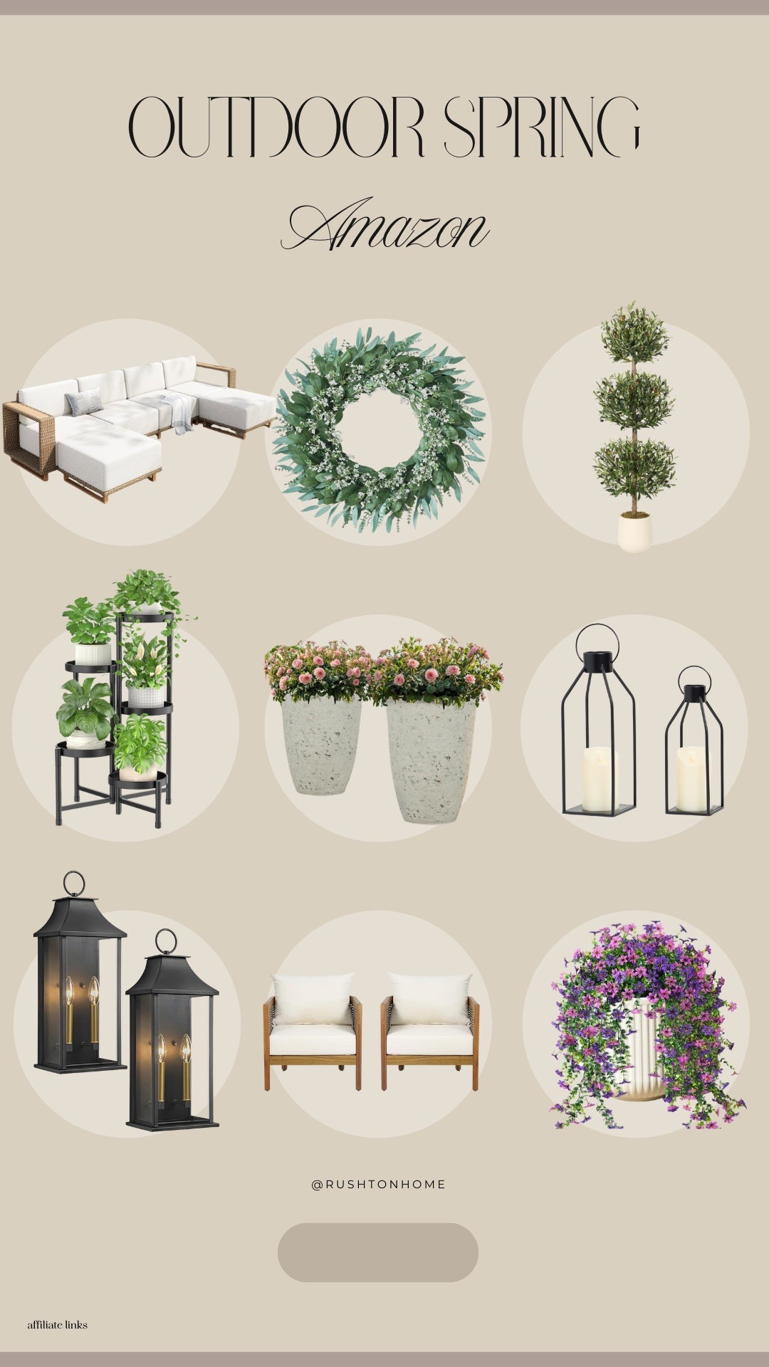 Spring curb appeal starts here. Think a classic front door wreath, neutral patio furniture, oversized planters, soft florals, and lanterns that glow at night.

Amazon outdoor spring decor, amazon outdoor furniture, patio furniture amazon, outdoor sectional sofa, patio seating ideas, amazon outdoor lanterns, outdoor planters amazon, faux outdoor plants, spring patio decor, outdoor wreath spring, amazon backyard decor, modern outdoor furniture, neutral outdoor decor, affordable patio decor 

 #LTKSeasonal #LTKHome