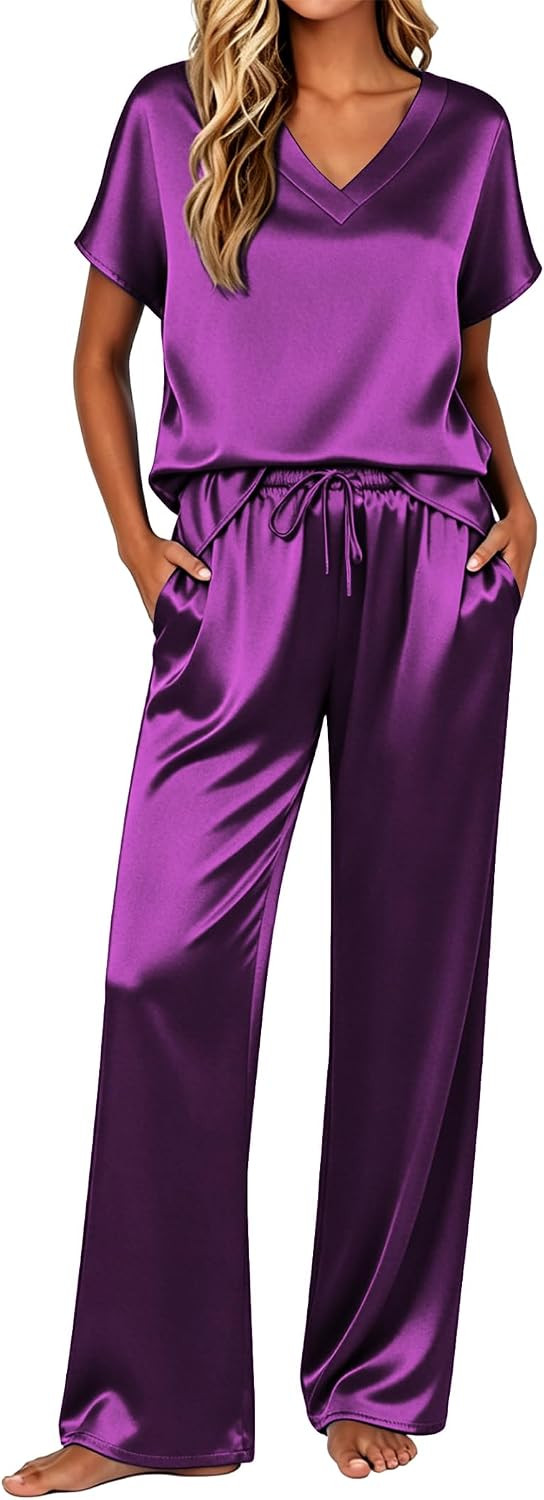 Ekouaer Womens Silk Pajamas Set 2 Piece Satin Pjs Cap Sleeve Loungewear | Amazon (US)