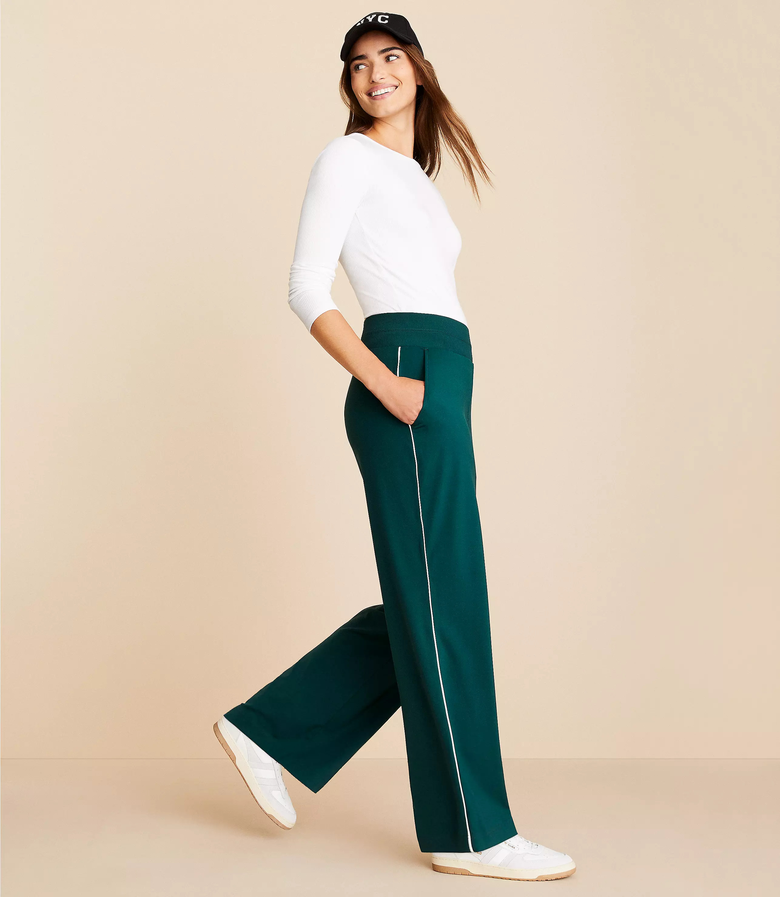 Lou & Grey Piped Luvstretch Wide Leg Pants | LOFT