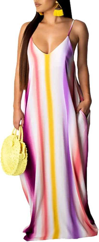 Summer Maxi Dress for Women 2026 Plus Size Sundresses Casual Sexy Floral Sleeveless Beach Long Dr... | Amazon (US)
