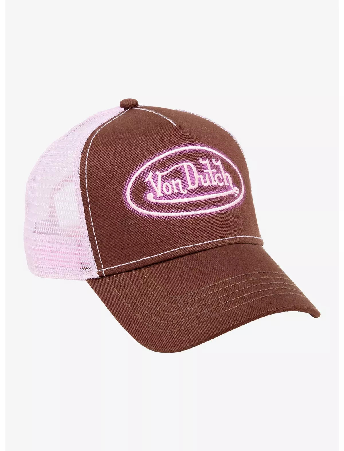 Von Dutch Pink & Brown Logo Trucker Hat | Hot Topic | Hot Topic