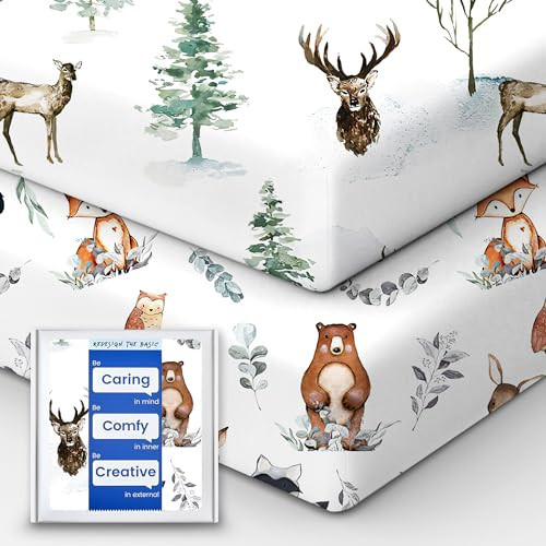 Crib Sheet Netural, Premium Soft Jersey Knit Fitted Crib Sheet, Crib Mattress Sheet, 28''x52''x9'' Extra Deep Pocket (Deer & Bear) | Amazon (US)