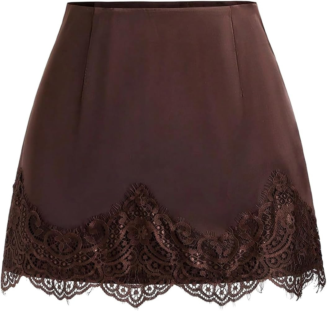 Milumia Women's Satin Lace Mini Skirt Sexy Low Rise Going Out Short Skirts | Amazon (US)