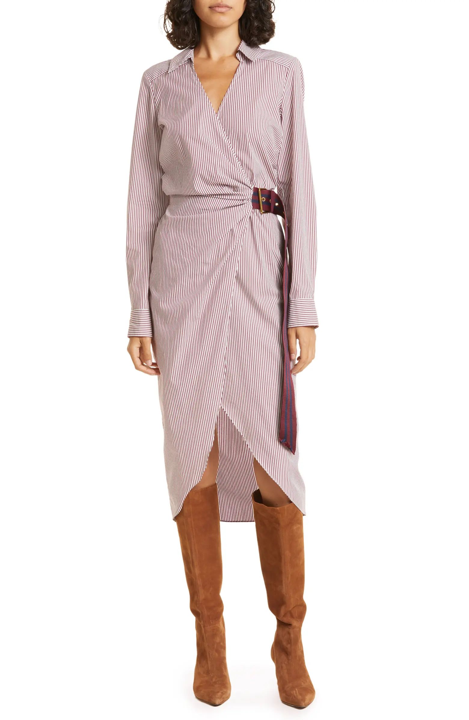 Veronica Beard Jacinda Stripe Long Sleeve Stretch Cotton Wrap Dress | Nordstrom | Nordstrom