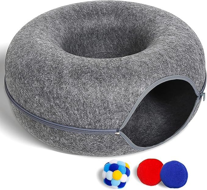 Large Cat Tunnel Bed for Indoor Cats with 3 Toys, Scratch Resistant Donut Cat Bed, Up to 30 Lbs (... | Amazon (US)