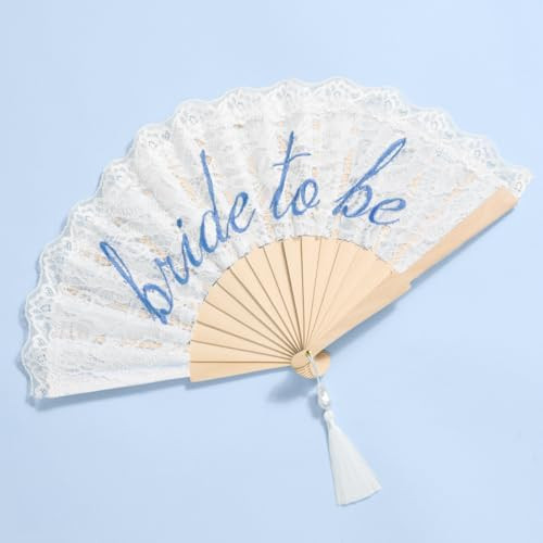 xo, Fetti White Lace Bride to Be Folding Fan | Bridal Something Blue, Wedding Accessory, Bridesma... | Amazon (US)