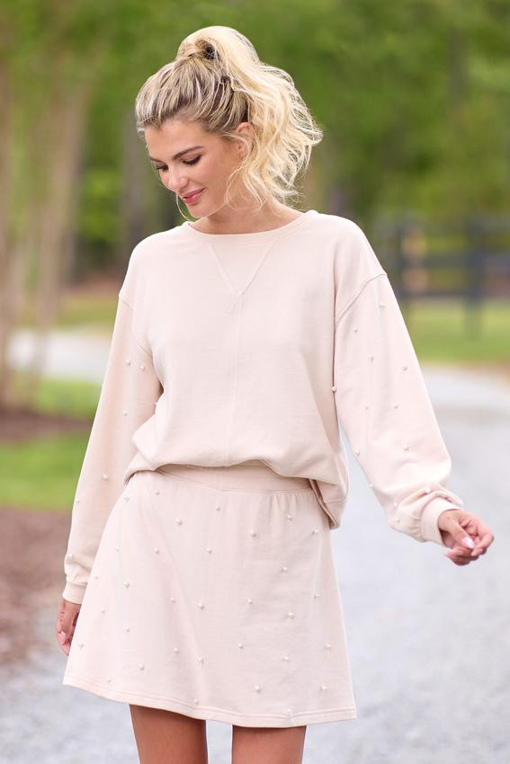 French Terry Pearl Embellished Sweatshirt | Cato Fashions