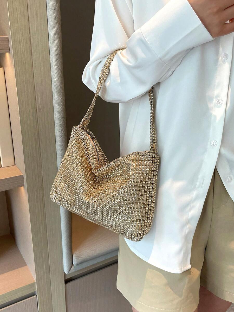 Shiny Glittering Women's Evening Bag, Elegant New Sparkling Rhinestone Crescent Moon Shaped In-St... | SHEIN