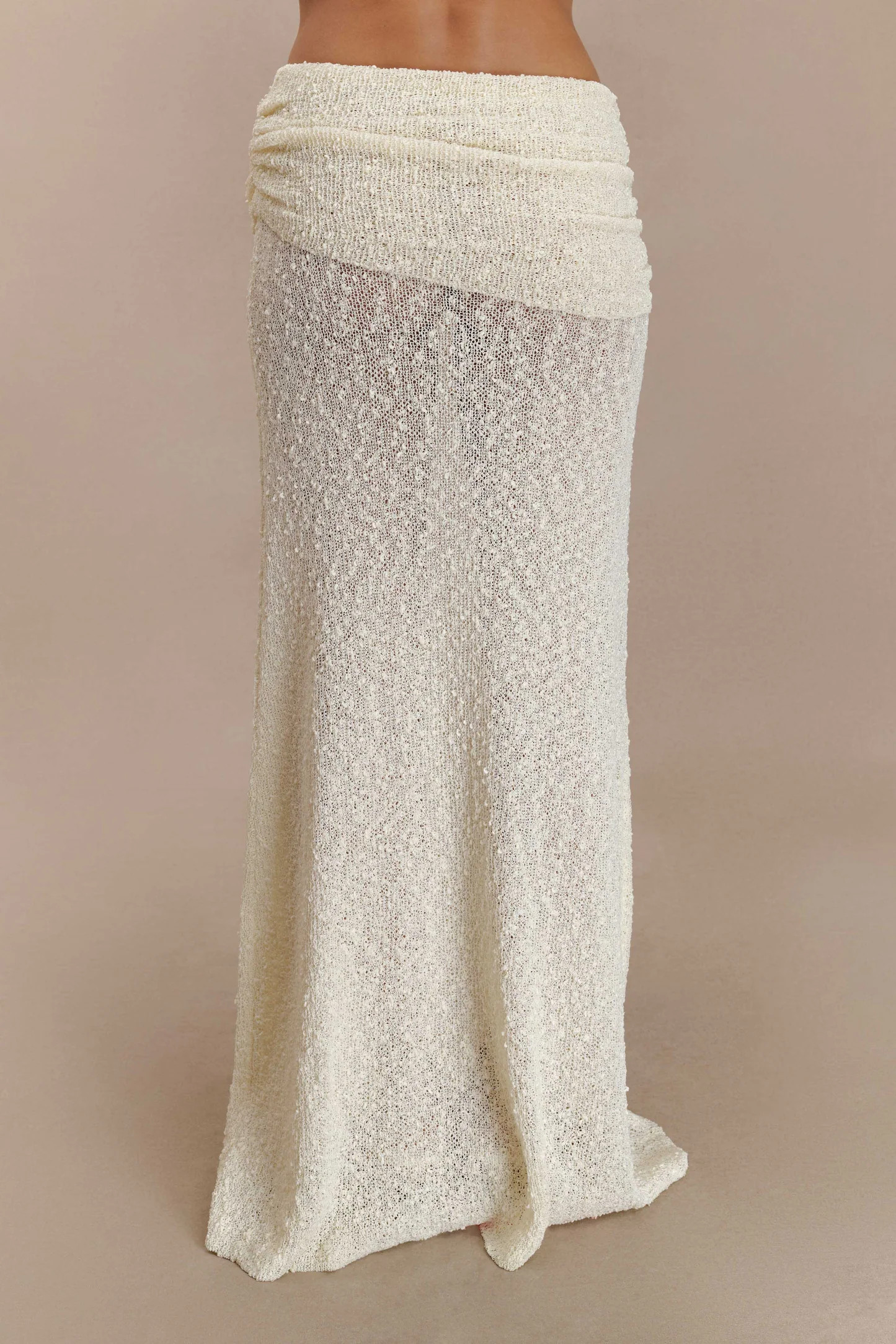 Petra Ruched Knit Maxi Skirt - Ivory | MESHKI US