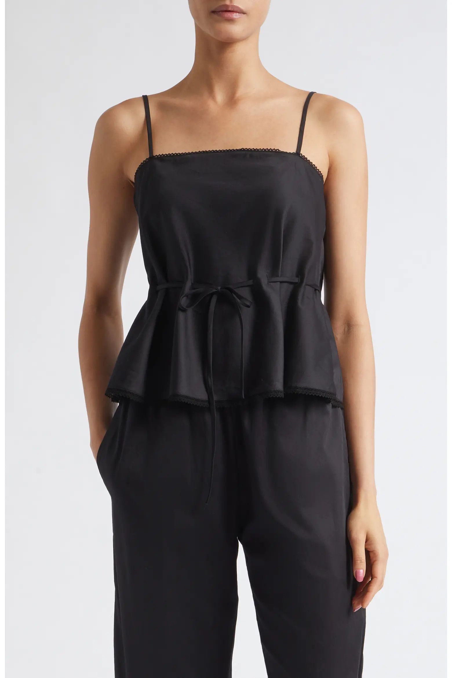 LESET Yoko Lace Trim Tie Waist Tank Top (Women) | Nordstrom | Nordstrom