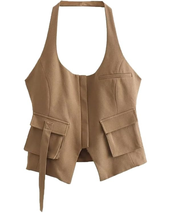 Women's Halterneck Top European Style Pocket Detail Sleeveless Camisole Casual Summer Streetwear ... | Amazon (US)