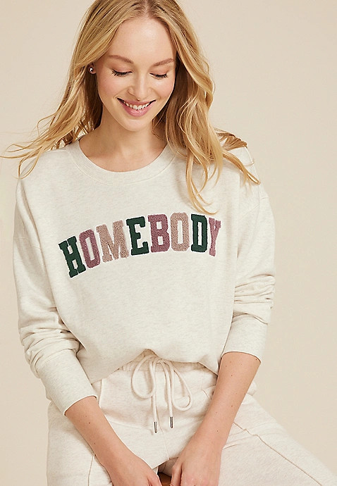Homebody Chenille Embroidered Relaxed Fit Sweatshirt | Maurices