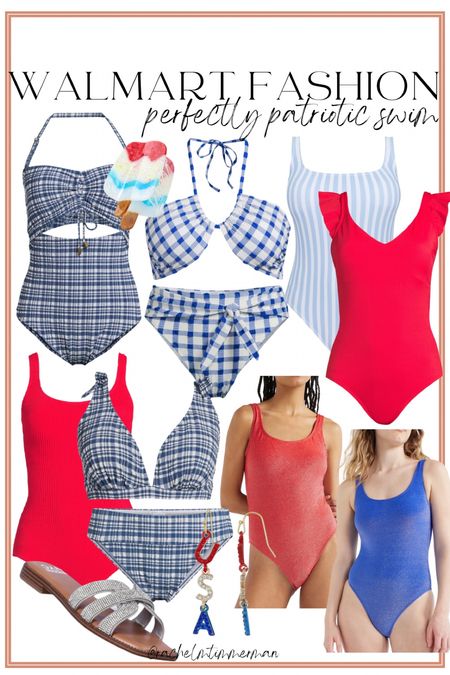 So many cute new Walmart swimsuits for summer! They are all perfectly patriotic. I purchased the royal blue gingham check two-piece and the sparkly one piece swimsuit and red. I went up a size in both of them because they are junior sizing and they fit perfectly. These are all affordable and so cute

Walmart fashion. Walmart finds. Patriotic. Memorial day. LTK under 50.